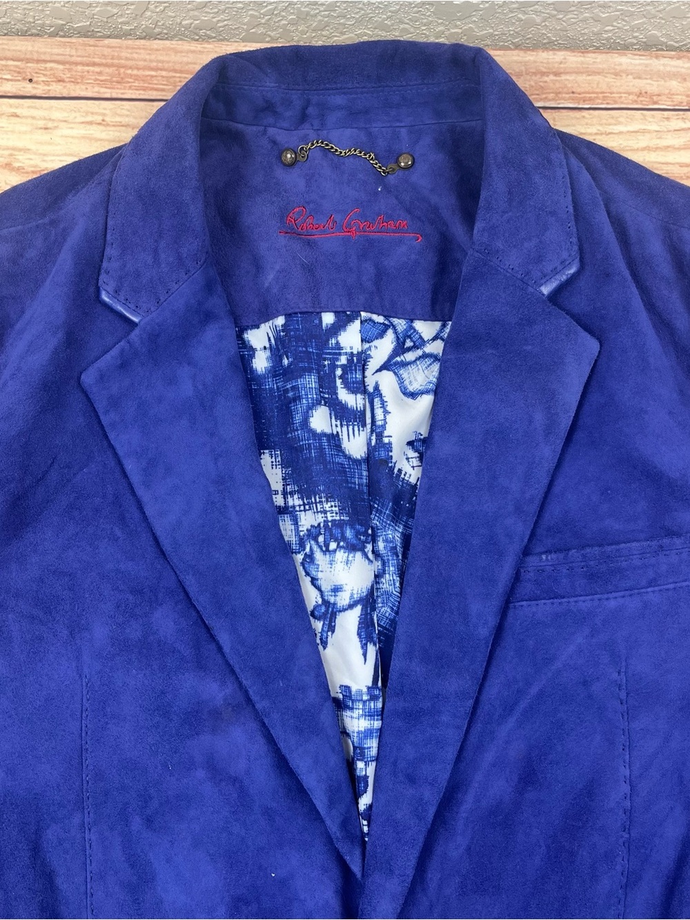 Robert Graham Cobalt Blue Suede Sport Coat Blazer Jacket Men’s Size 44 Leather